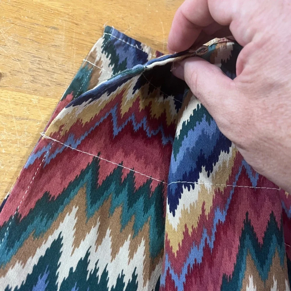 Vtg Waverly Home Fashions Flame Stitch Ikat Valance 72x15 Southwestern Boho Blue